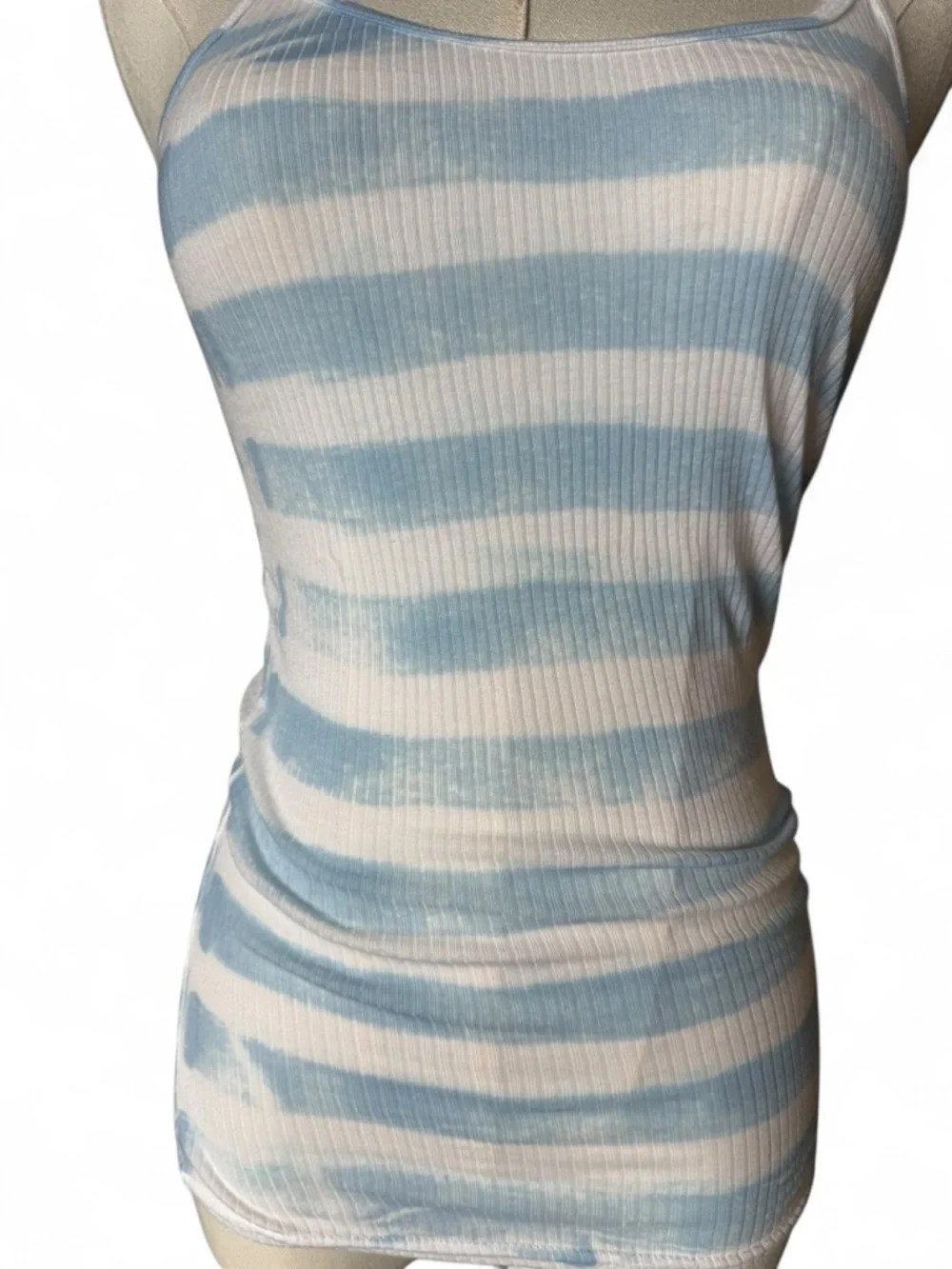 Michael Stars Ribbed Scoop Neck Tank Top in White/Light Blue Stripe - Picture 4 of 9